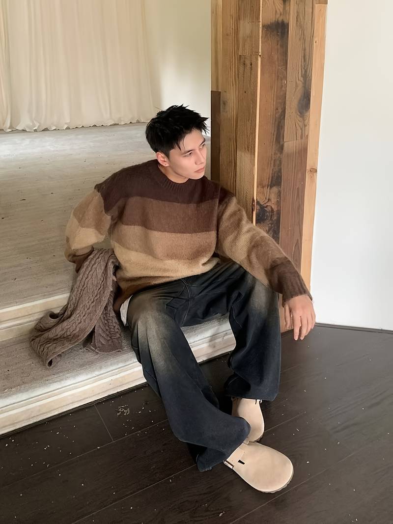 Pull À Col Rond avec Motif Color Block pour Homme | Idéal pour L’Automne Et L’Hiver