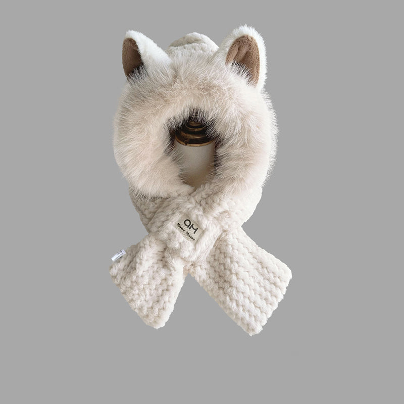 Bonnet et Écharpe 2-en-1 avec Oreilles de Renard pour Femme et Enfant | Idéal pour l’Hiver