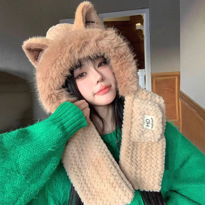 Bonnet et Écharpe 2-en-1 avec Oreilles de Renard pour Femme et Enfant | Idéal pour l’Hiver