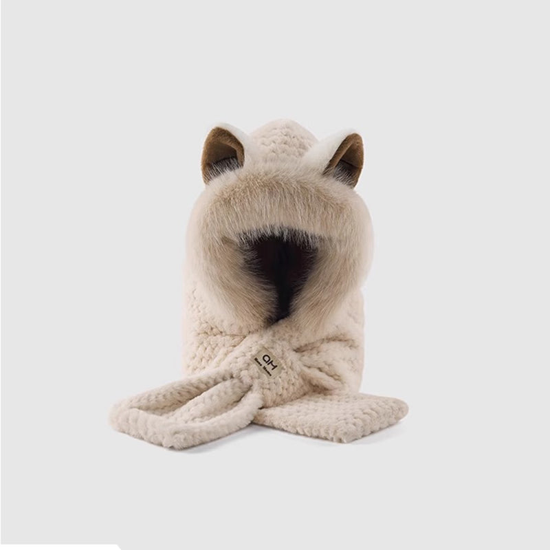 Bonnet et Écharpe 2-en-1 avec Oreilles de Renard pour Femme et Enfant | Idéal pour l’Hiver