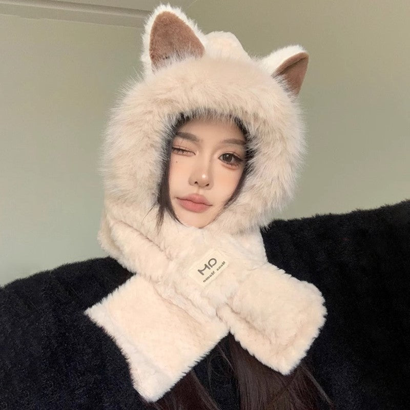 Bonnet et Écharpe 2-en-1 avec Oreilles de Renard pour Femme et Enfant | Idéal pour l’Hiver