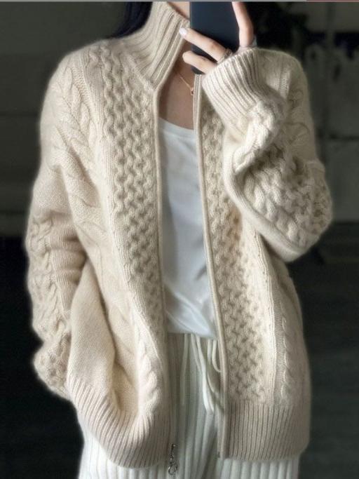 Cardigan Zippé à Col Roulé Avec Motif Torsadé Pour Femme | Idéal Pour la Saison Hivernale